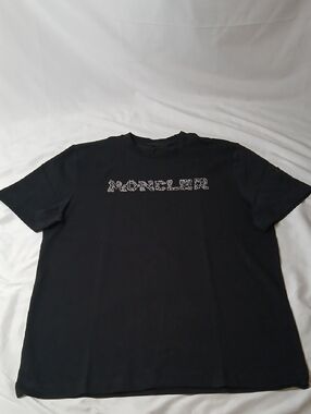 Moncler Black Crewneck T-Shirt with Patterned Logo